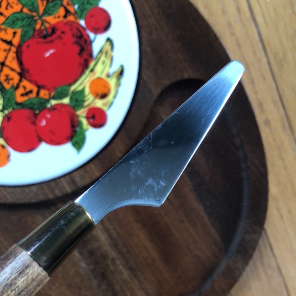 Vintage Japan Wood Pineapple Cheese Platter Server With Tile Insert And Knife - Picture 7 of 16